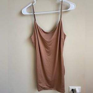 Tan mini dress with rhinestone straps